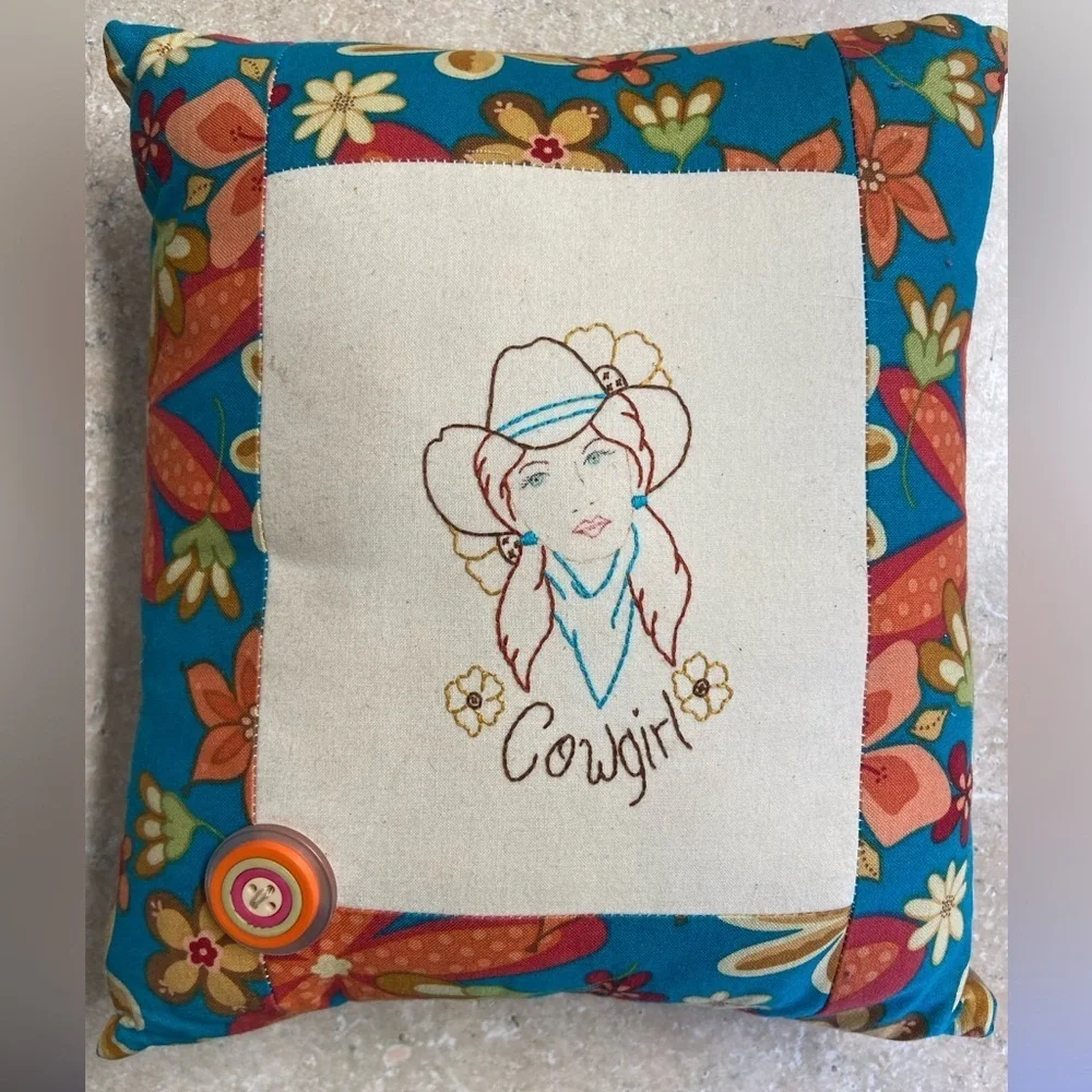 Decorative Mini Throw pillow Accent Cowgirl Embroidered Floral Western Handmade
